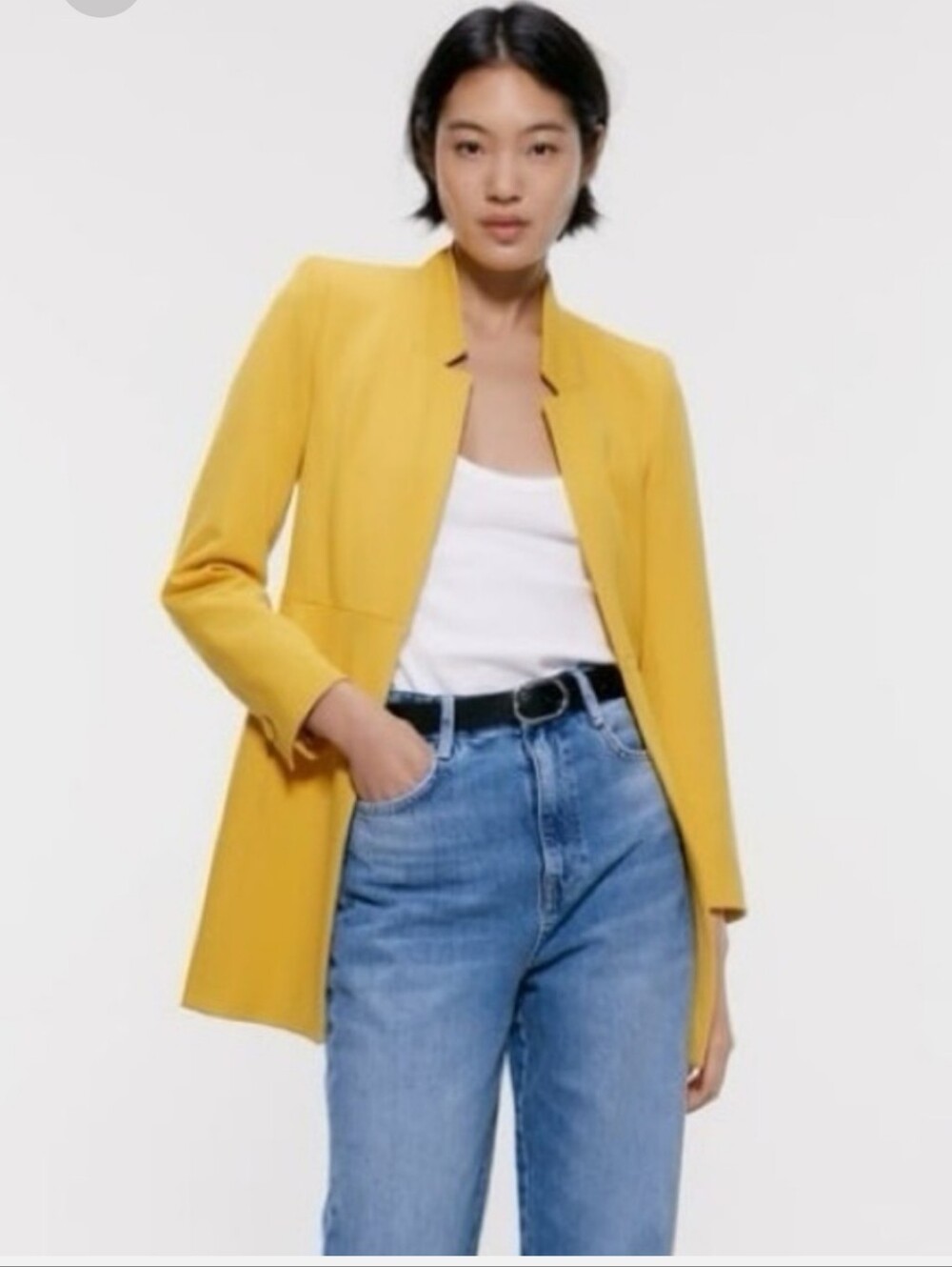 Zara Yellow Long Open-Front Blazer Jacket